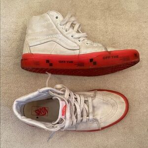 Vans White and Red High-Top Sneakers